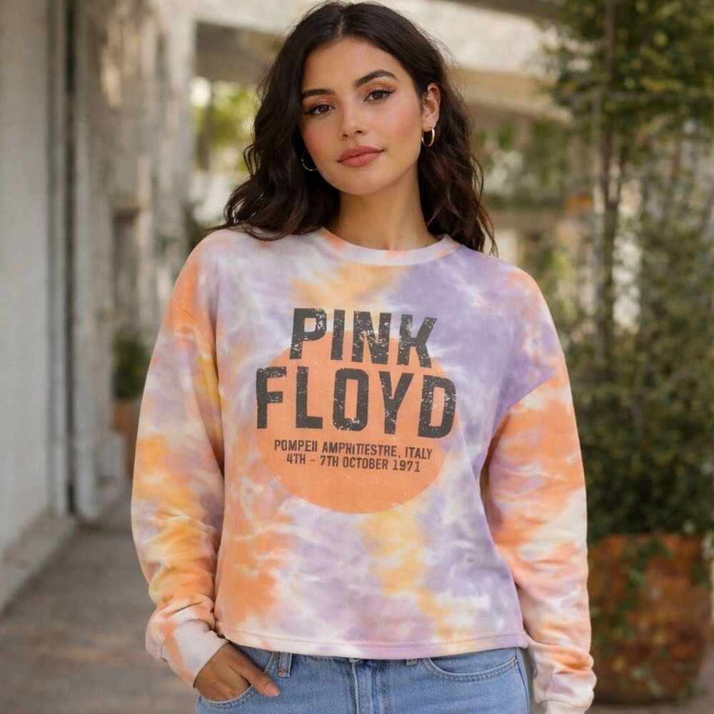 Pink Floyd Rock Band Tie Dye Sweatshirt Juniors Large Pullover Large Raw Edge